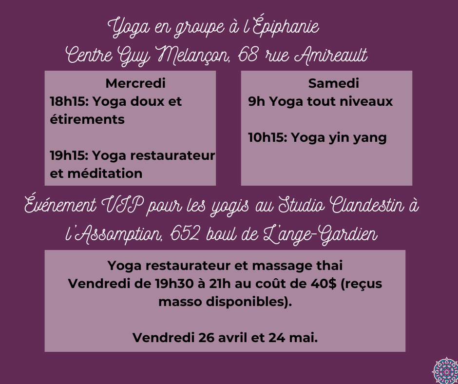 Yoga en groupe à l’Épiphanie Centre Guy Melançon, 68 rue Amireault (1)